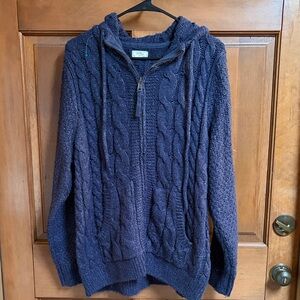 Fat Face Navy Cable Knit Hooded Cardigan Size 12